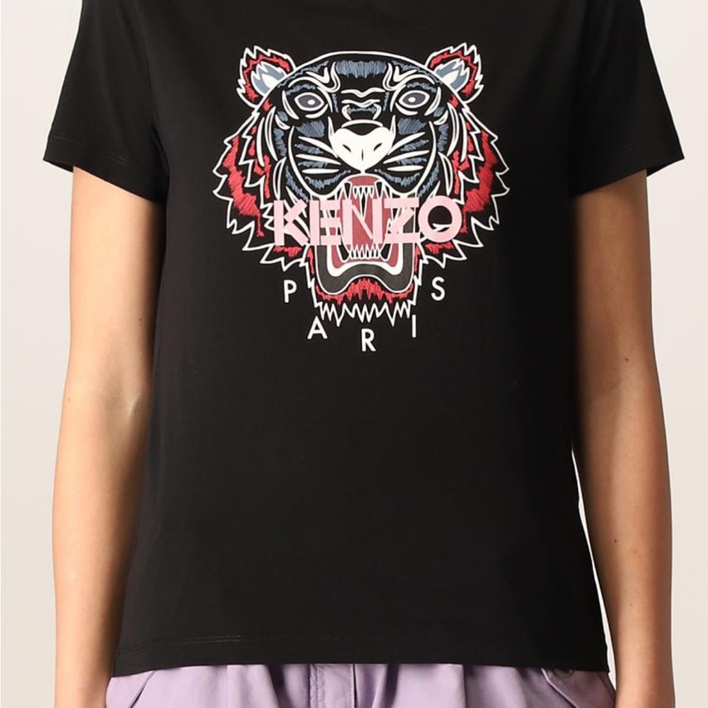 Designer Kenzo Paris Tiger Print Logo Black Short Sleeve T Shirt L Large